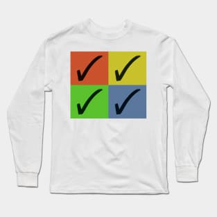 4 Black Check Marks On Red, Yellow, Green and Blue Squares Long Sleeve T-Shirt